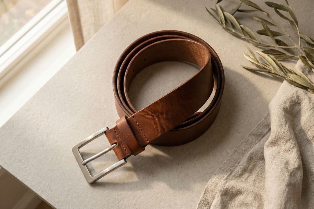 Minimal Leather Belt with Slim Metal Buckle