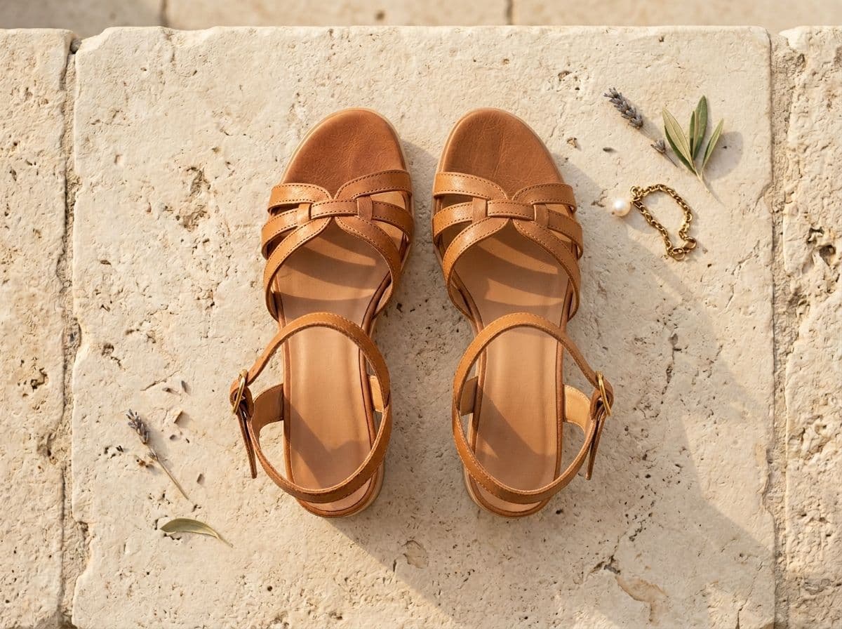 Low block-heel strappy leather sandals