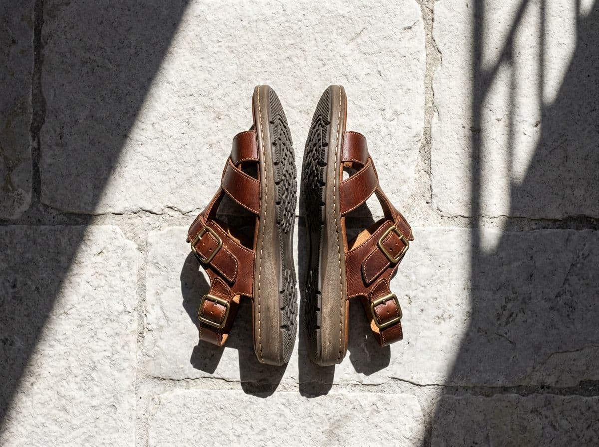 Low-Profile Leather Walking Sandals With Cushioned Soles