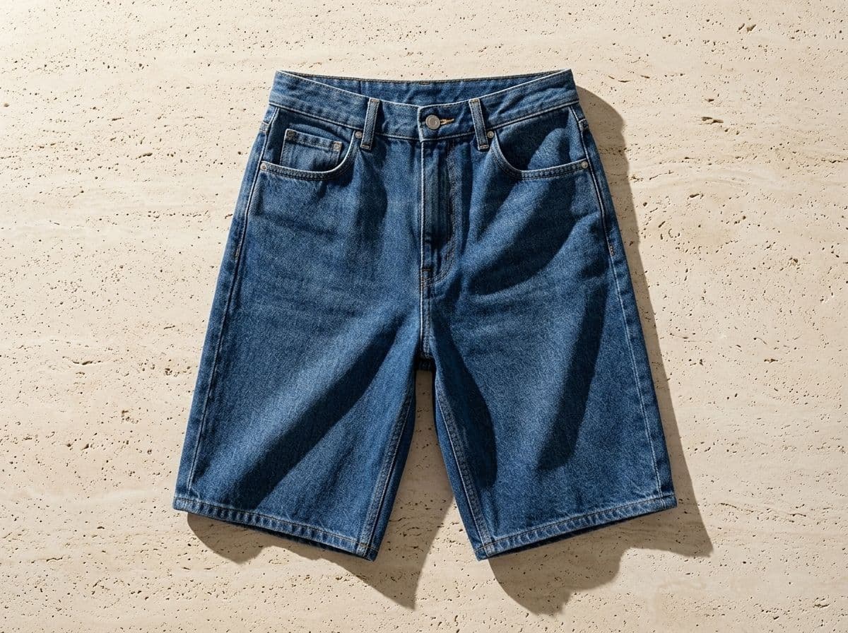 High-Waisted Long Denim Bermuda Shorts