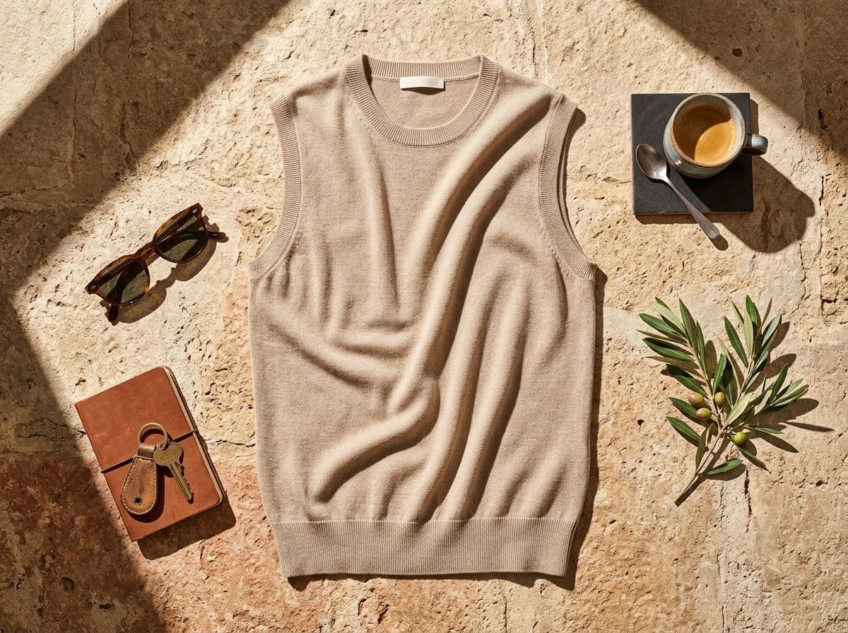 Draped Sleeveless Fine-Gauge Knit Shell for European Summer Walking Outfits