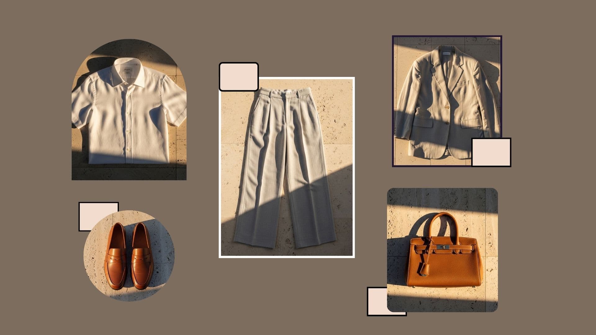 Collage showing what to wear on a summer friday flight for a weekend getaway, featuring a matching knit set and sneakers.