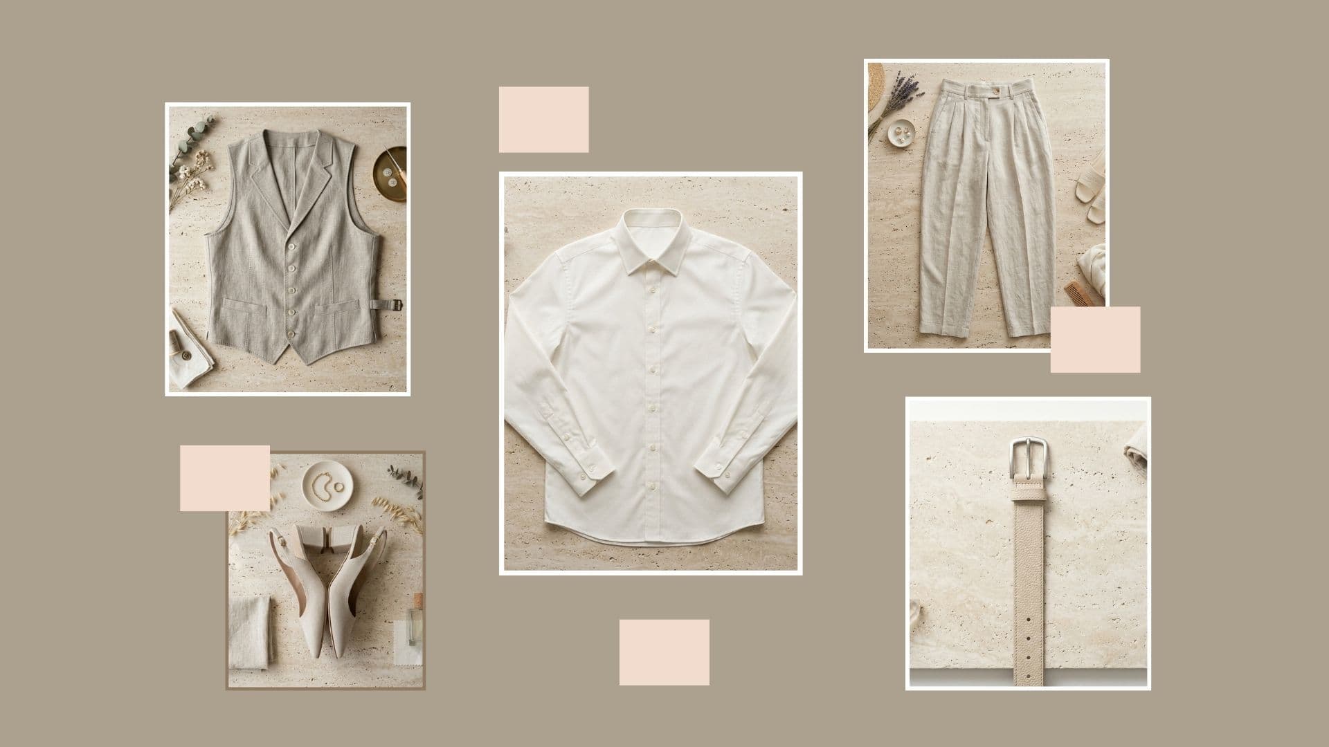 Beige linen vest, shirt, and how to style relaxed linen trousers for the office summer with neutral slingback heels.