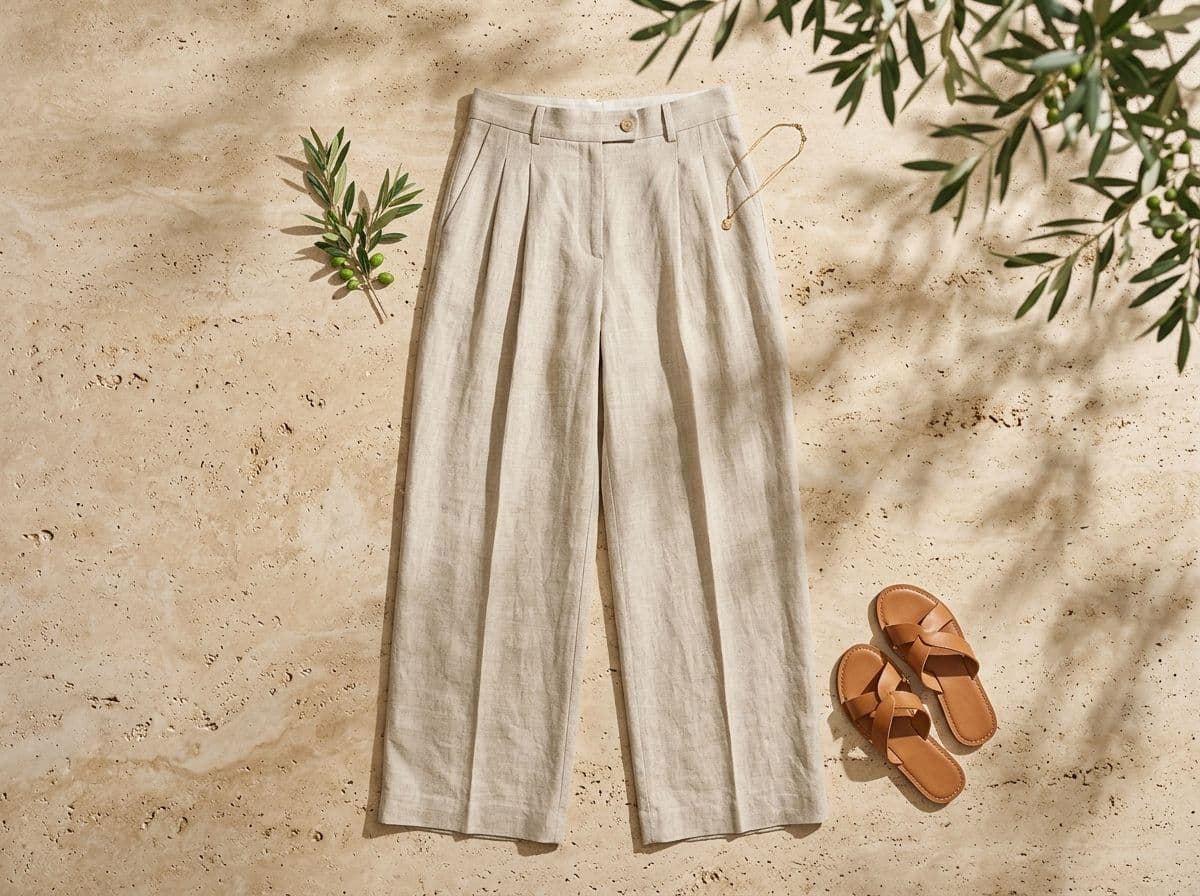 High-Waisted Wide-Leg Linen Trousers With Soft Front Pleats