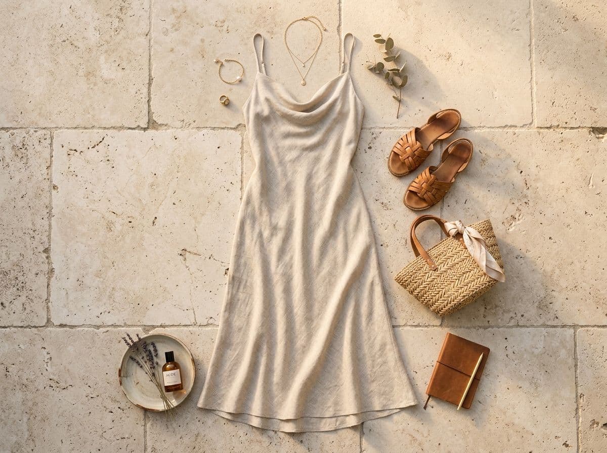 Bias-cut linen-blend slip dress with a softly draped neckline