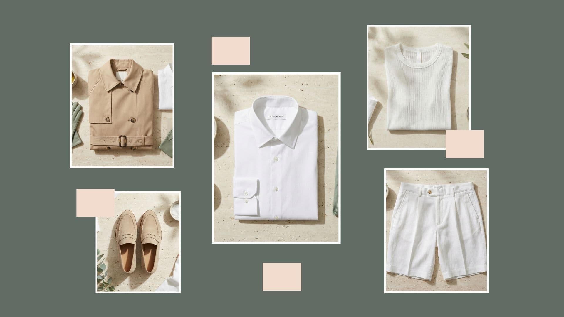 Beige trench, white shirts, linen shorts, and suede shoes for how to style loafers with socks spring 2026.