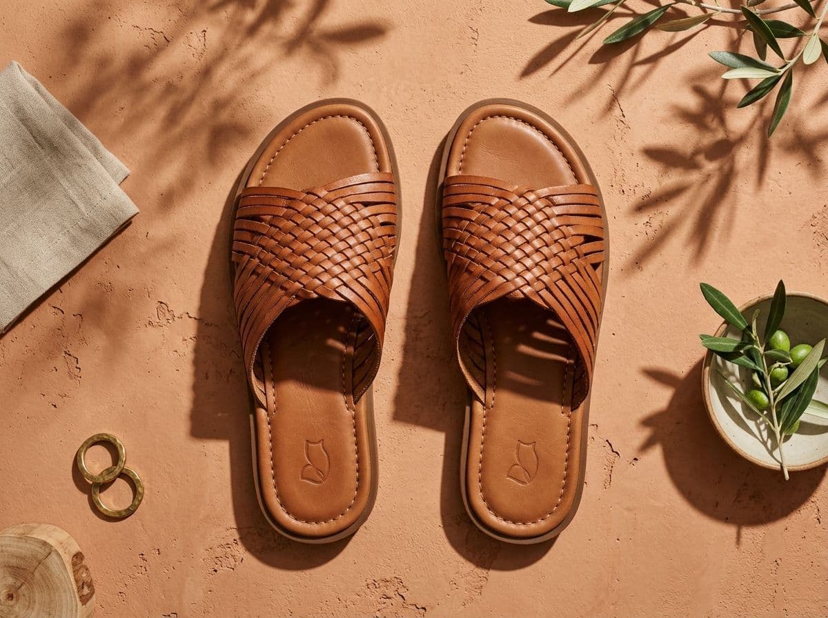 Woven Leather Slide Sandals