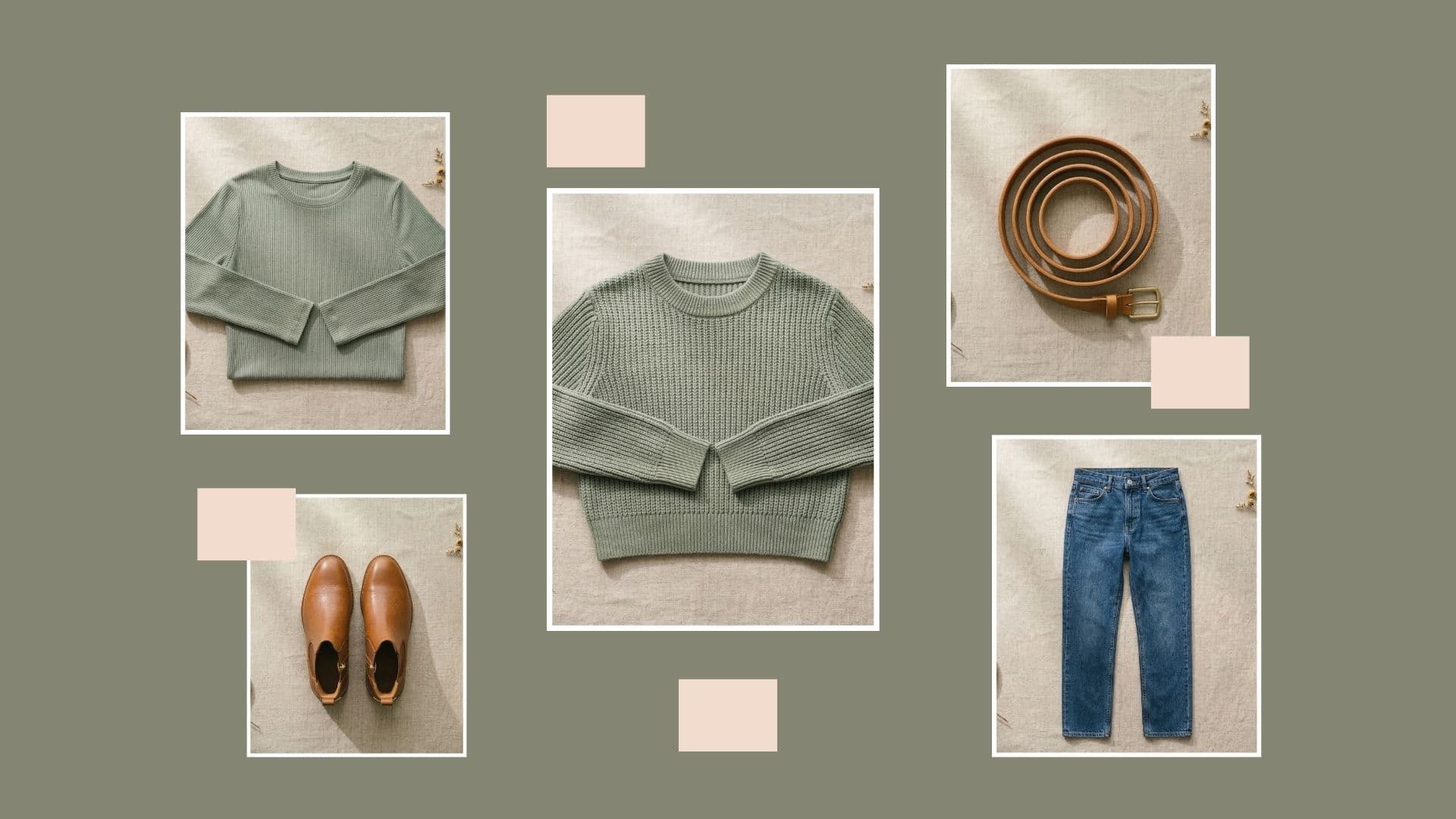 Sage sweaters, blue jeans & brown boots: what to wear when it's too warm for coats but too cold for dresses.