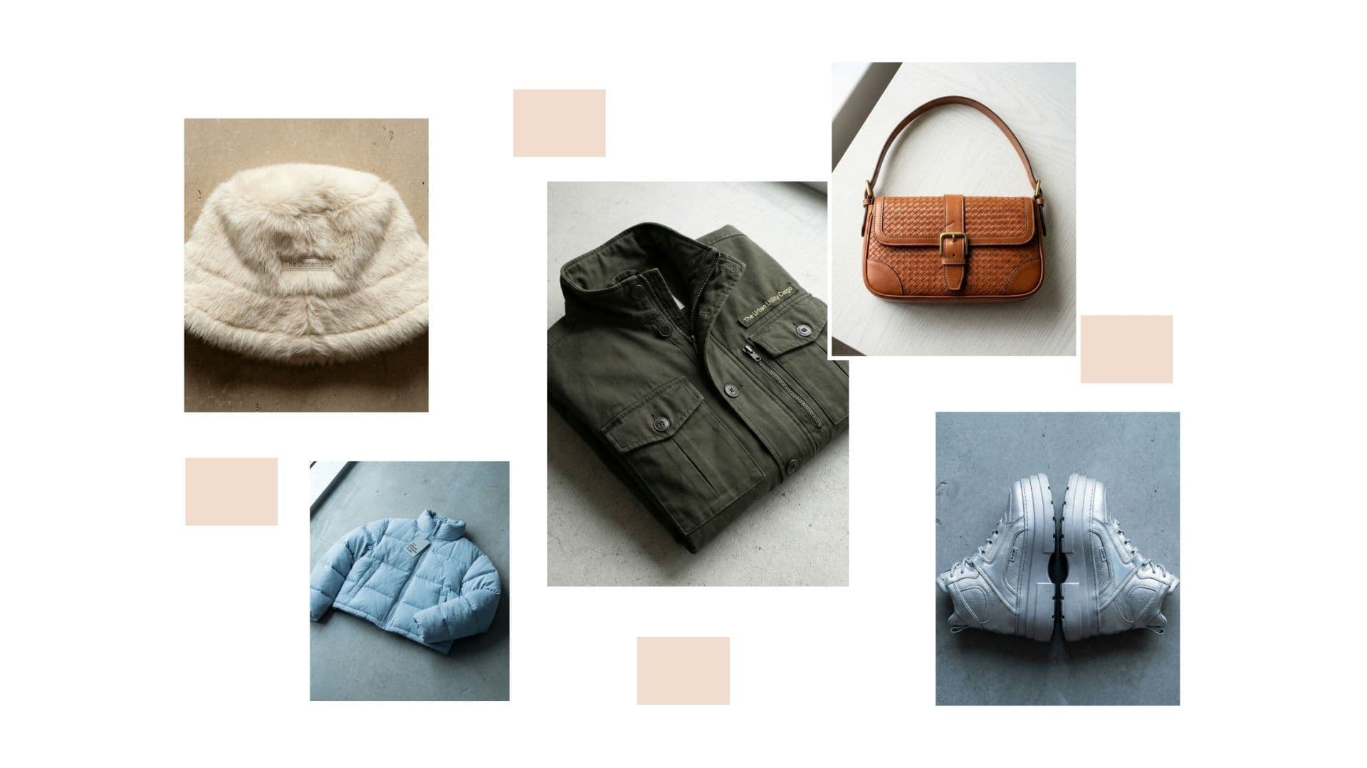 Winter Y2K outfit ideas 2026 collage featuring a fur hat, cargo jacket, blue puffer, and silver shoes.