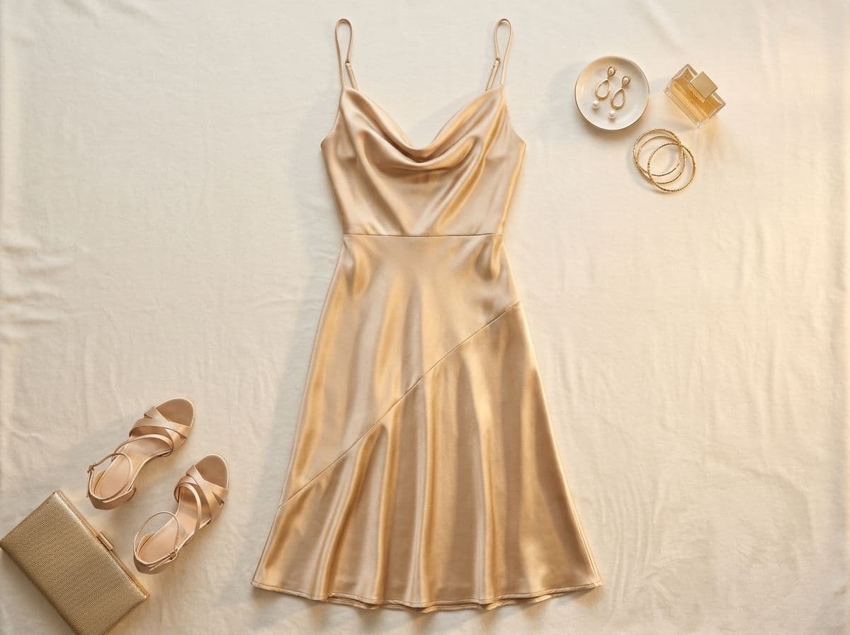 Bias-Cut Satin Cowl Neck Midi Dress
