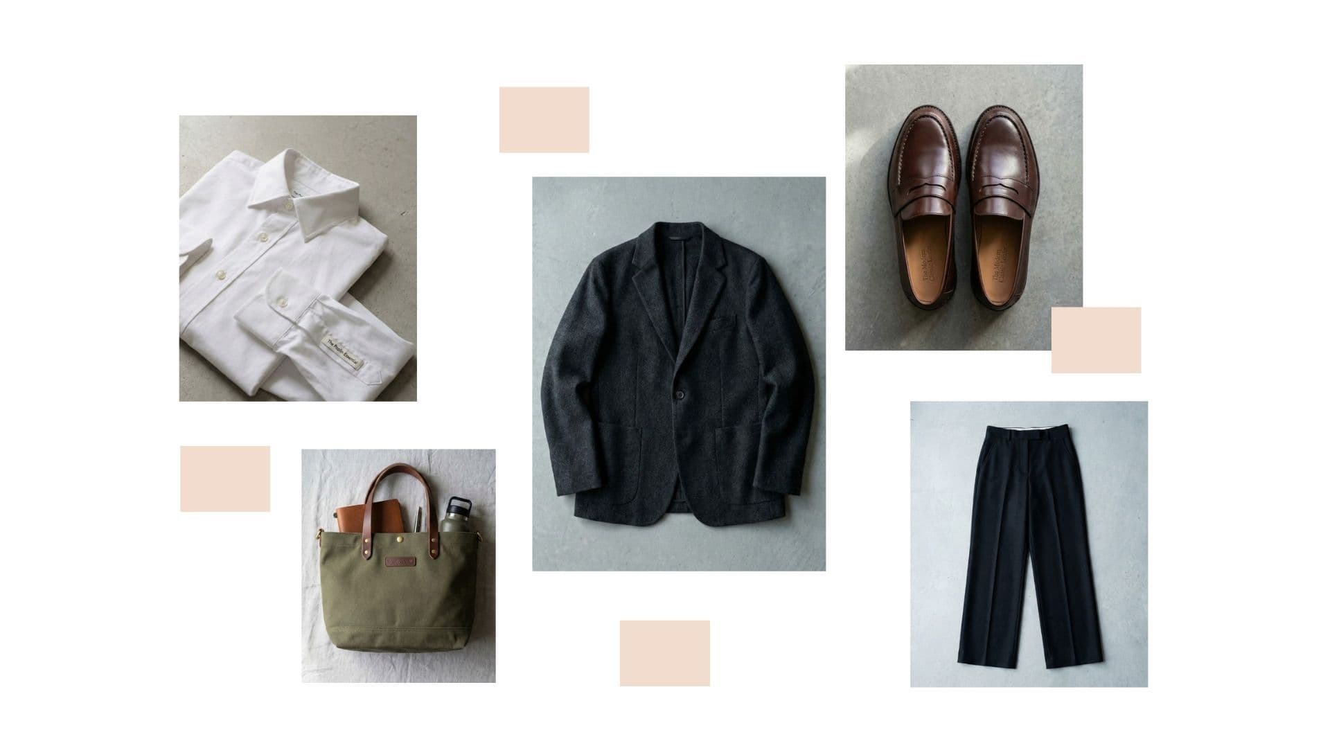 A minimalist work capsule wardrobe 2026 flat lay featuring a grey blazer, white shirt, loafers, and tailored trousers. Character Count: 117 Why: This provides the best user experience. It accurately describes the image content (accessibility) while naturally incorporating the full keyword phrase