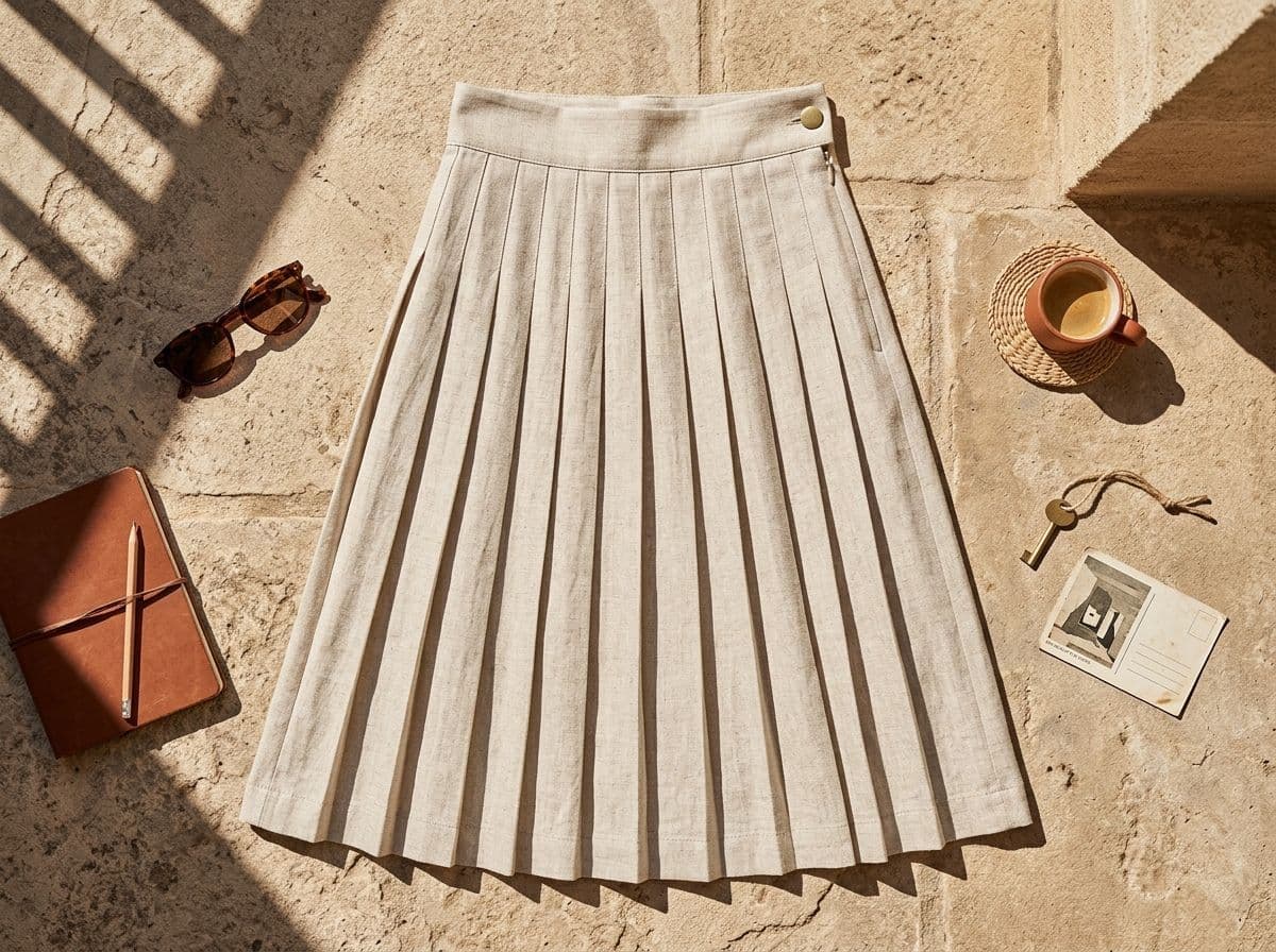 High-Waisted Pleated Linen-Blend Midi Skirt