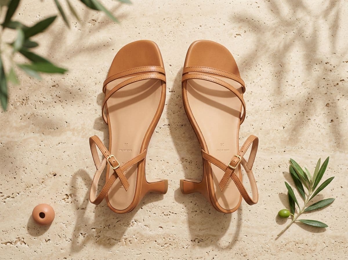 Minimal Strappy Leather Sandals With A Low Sculpted Heel